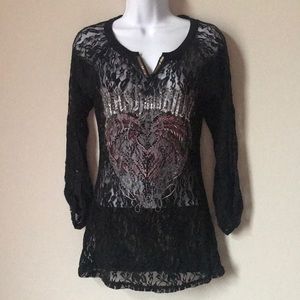 CRASH & BURN Black Lace Graphic Top